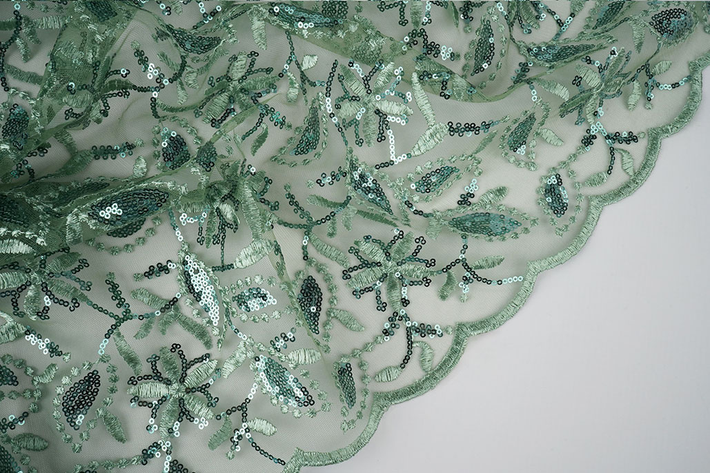 Mesh Embroidered Sequins Naomi Old Green