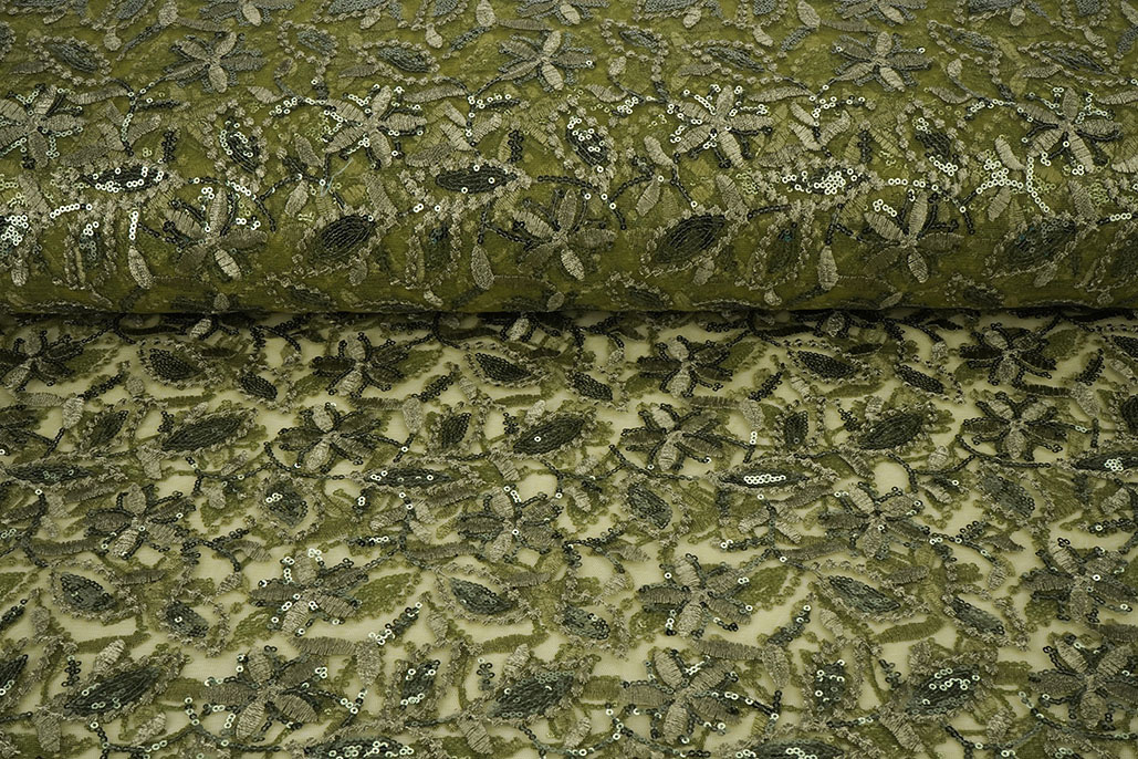 Mesh Embroidered Sequins Naomi Moss Green