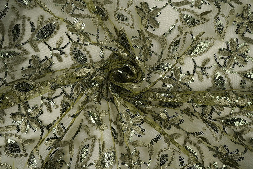 Mesh Embroidered Sequins Naomi Moss Green