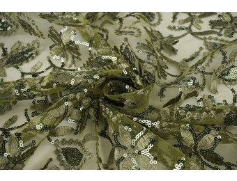 Netz Bestickt Pailletten Naomi Moosgrün