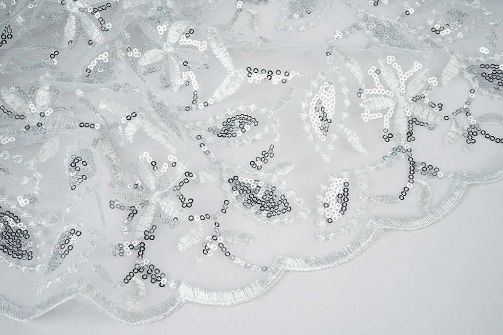 Mesh Embroidered Sequins Naomi White
