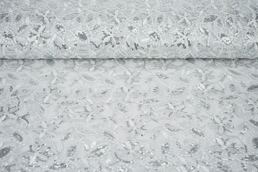 Mesh Embroidered Sequins Naomi White