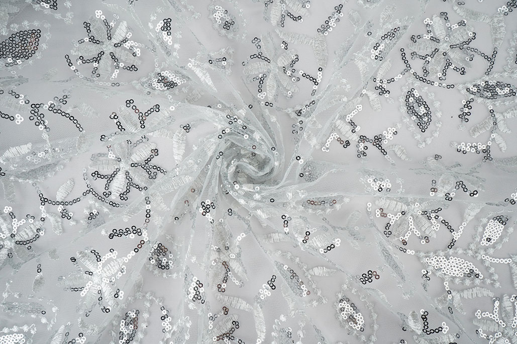 Mesh Embroidered Sequins Naomi White