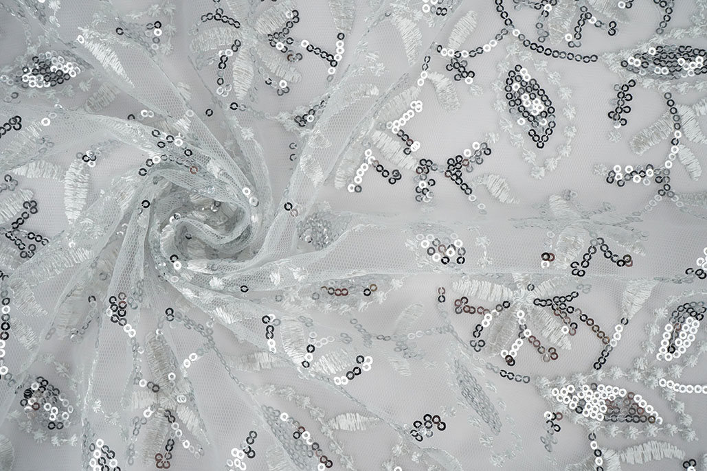 Mesh Embroidered Sequins Naomi White