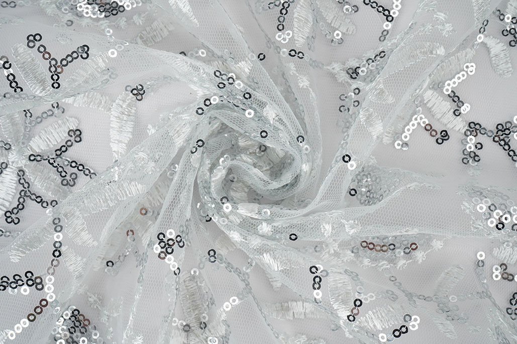 Mesh Geborduurd Pailletten Naomi Wit