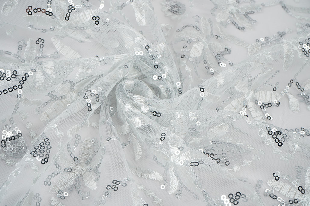 Mesh Embroidered Sequins Naomi White