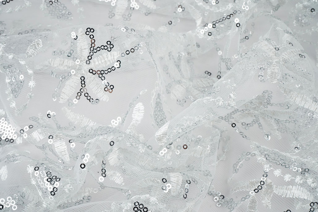 Mesh Embroidered Sequins Naomi White
