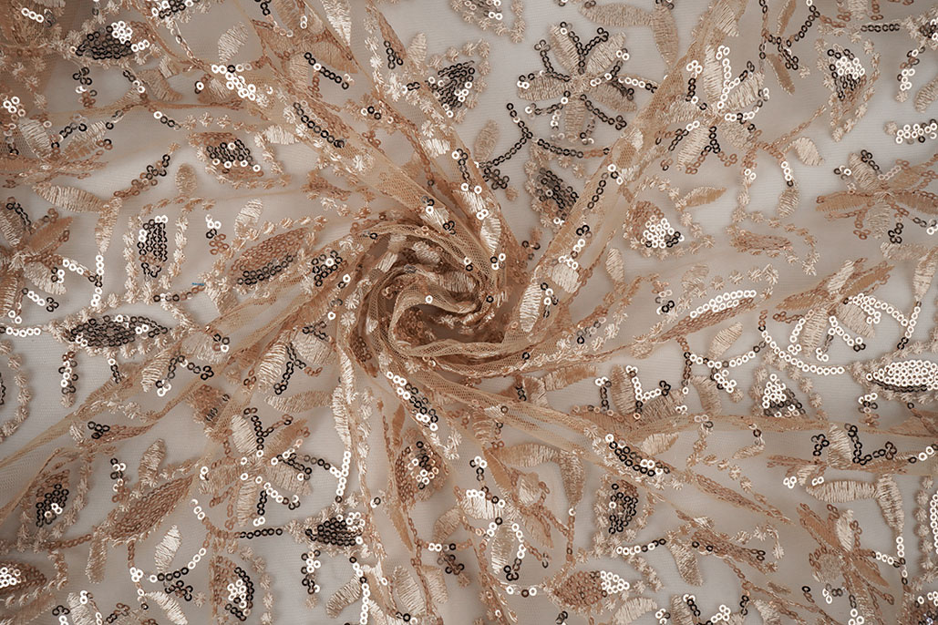 Netz Bestickt Pailletten Naomi Beige