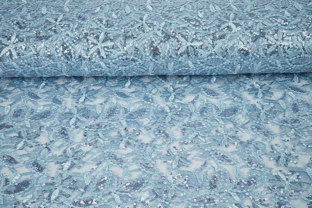 Mesh Geborduurd Pailletten Naomi Licht Jeans Blauw