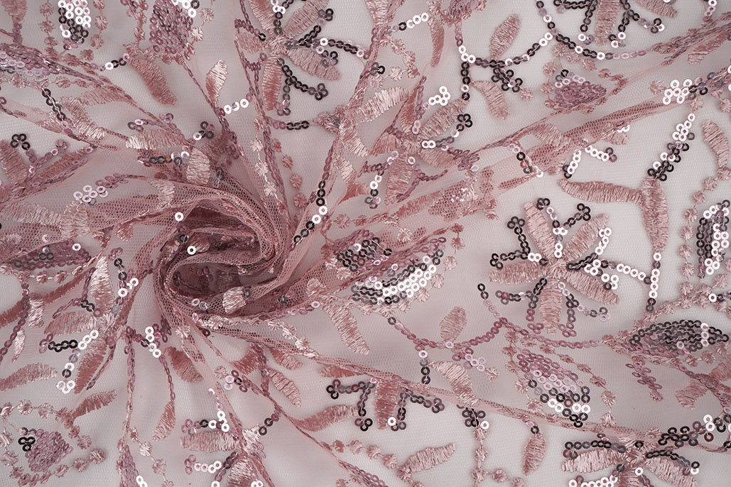 Mesh Embroidered Sequins Naomi Powder Pink