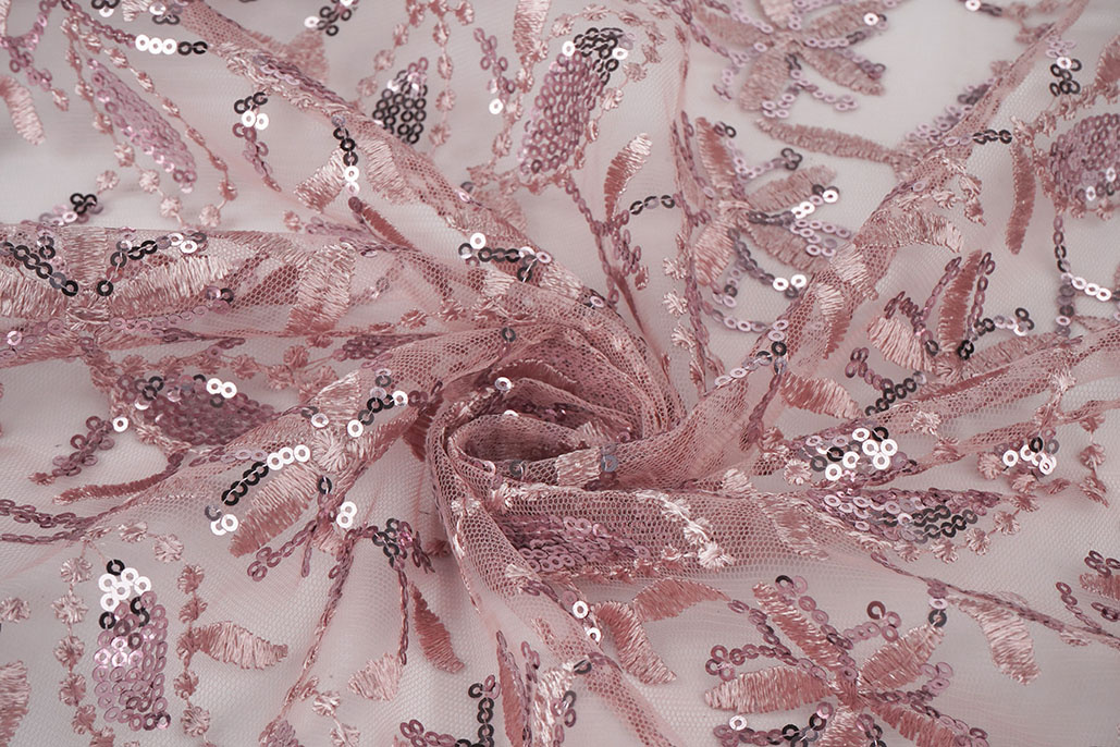 Mesh Embroidered Sequins Naomi Powder Pink