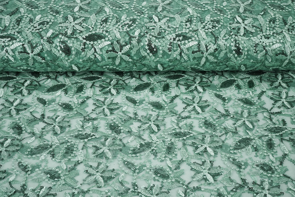 Mesh Embroidered Sequins Naomi Light Old Green
