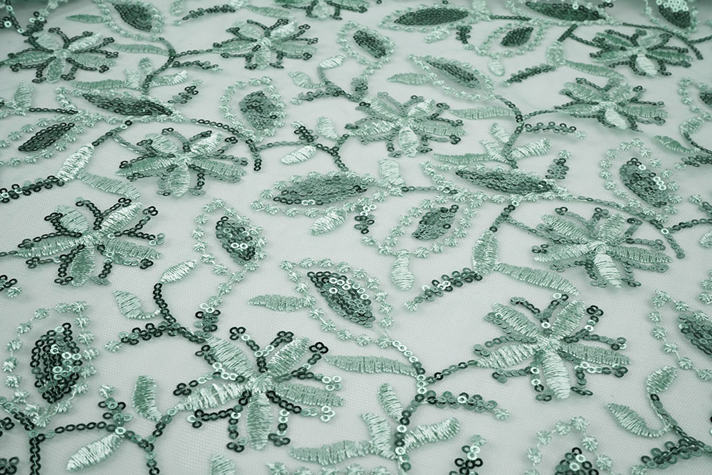 Mesh Embroidered Sequins Naomi Light Old Green