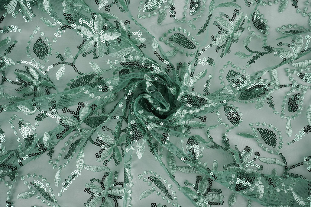Mesh Embroidered Sequins Naomi Light Old Green