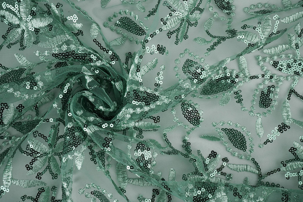 Mesh Geborduurd Pailletten Naomi Licht Oud Groen