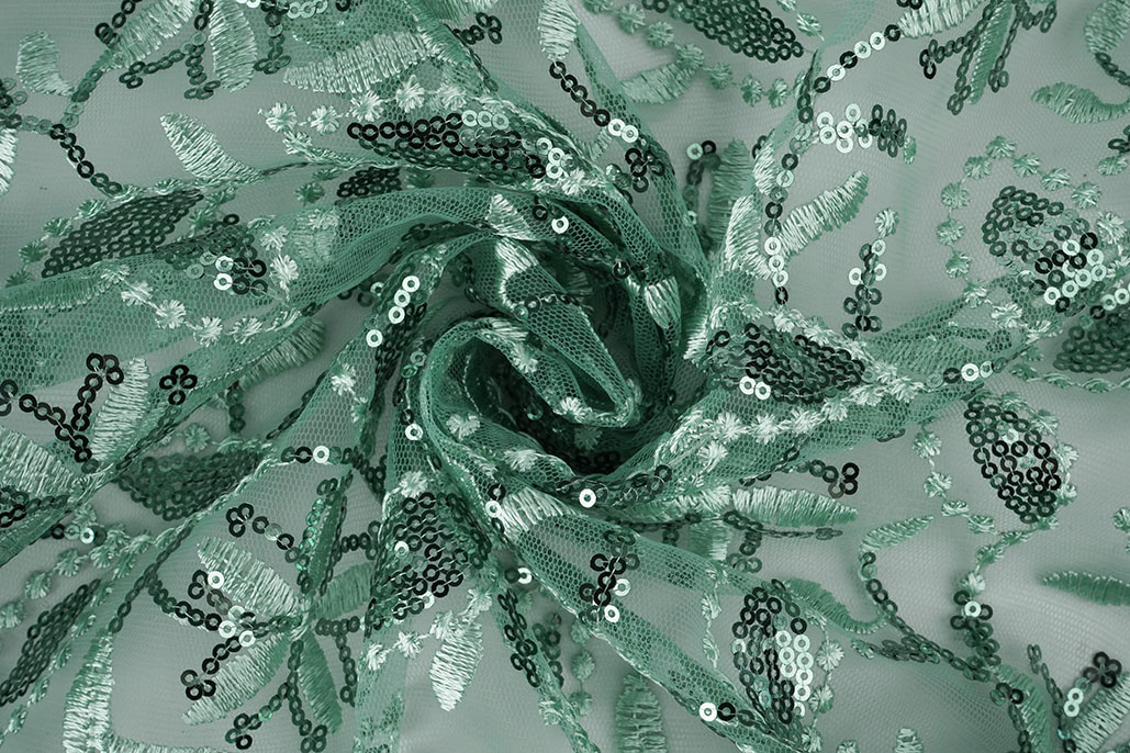 Mesh Embroidered Sequins Naomi Light Old Green