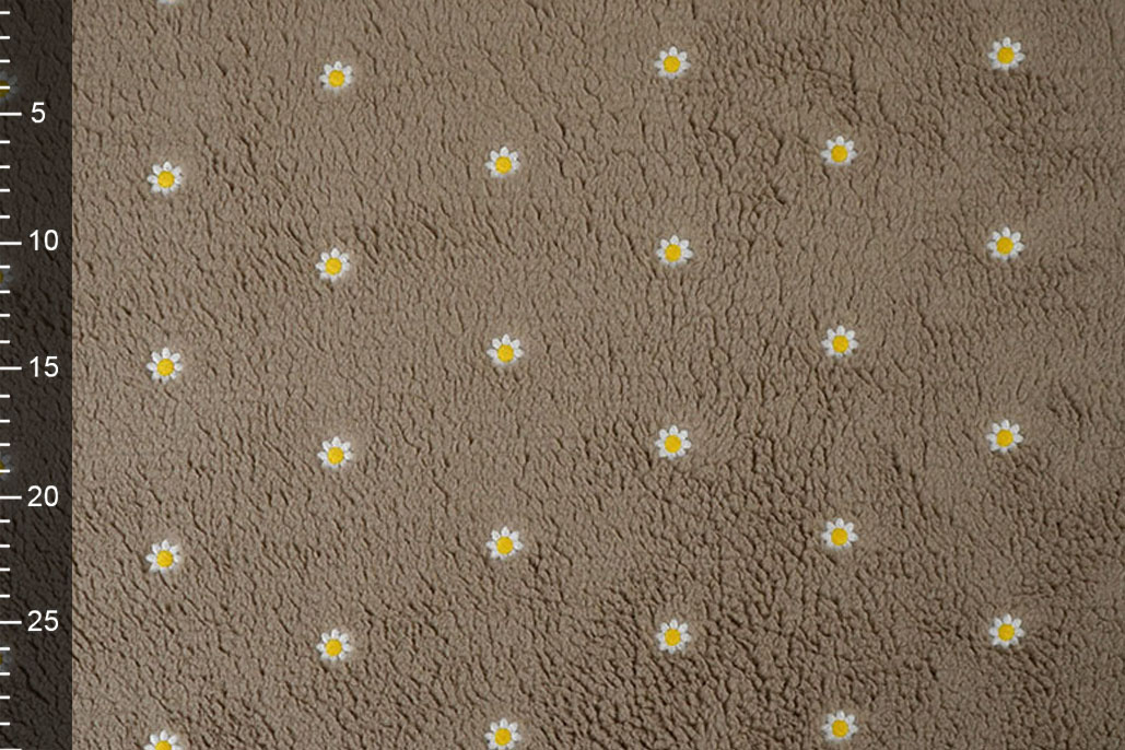 Teddy Stof Geborduurd Bloemen Camilla Taupe