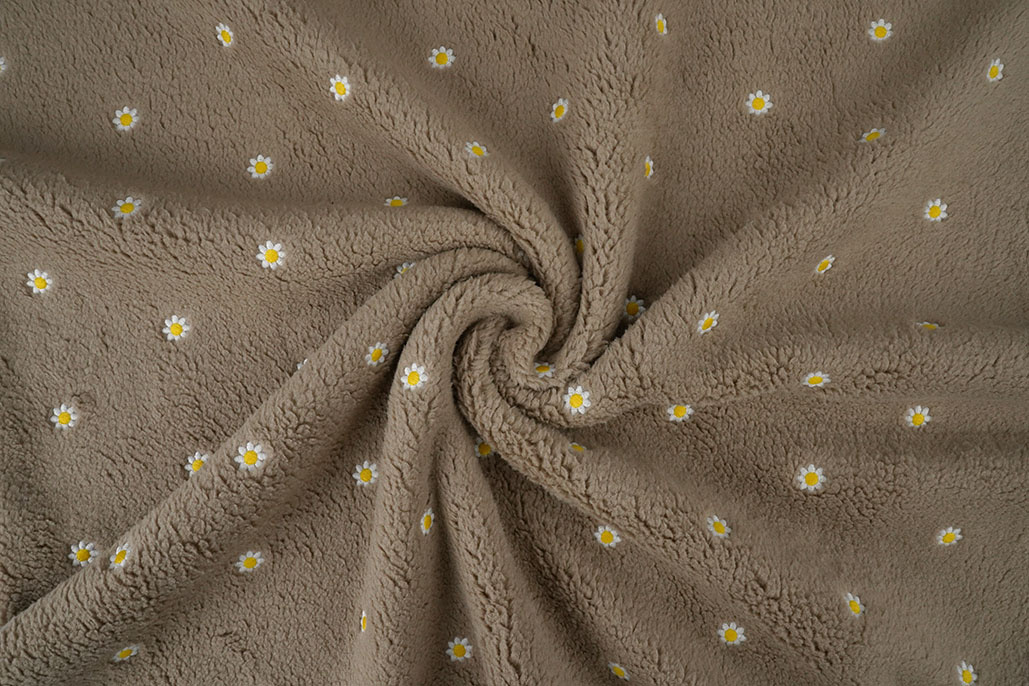 Teddystoff Bestickt Blumen Camilla Taupe