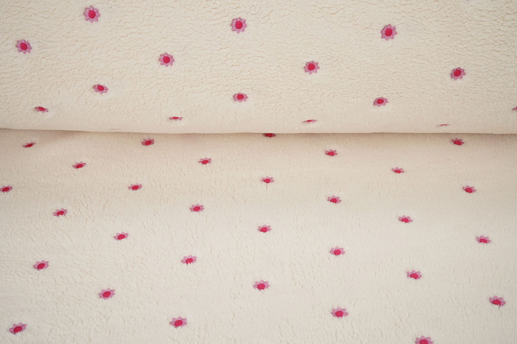 Teddy Stof Geborduurd Bloemen Camilla Creme