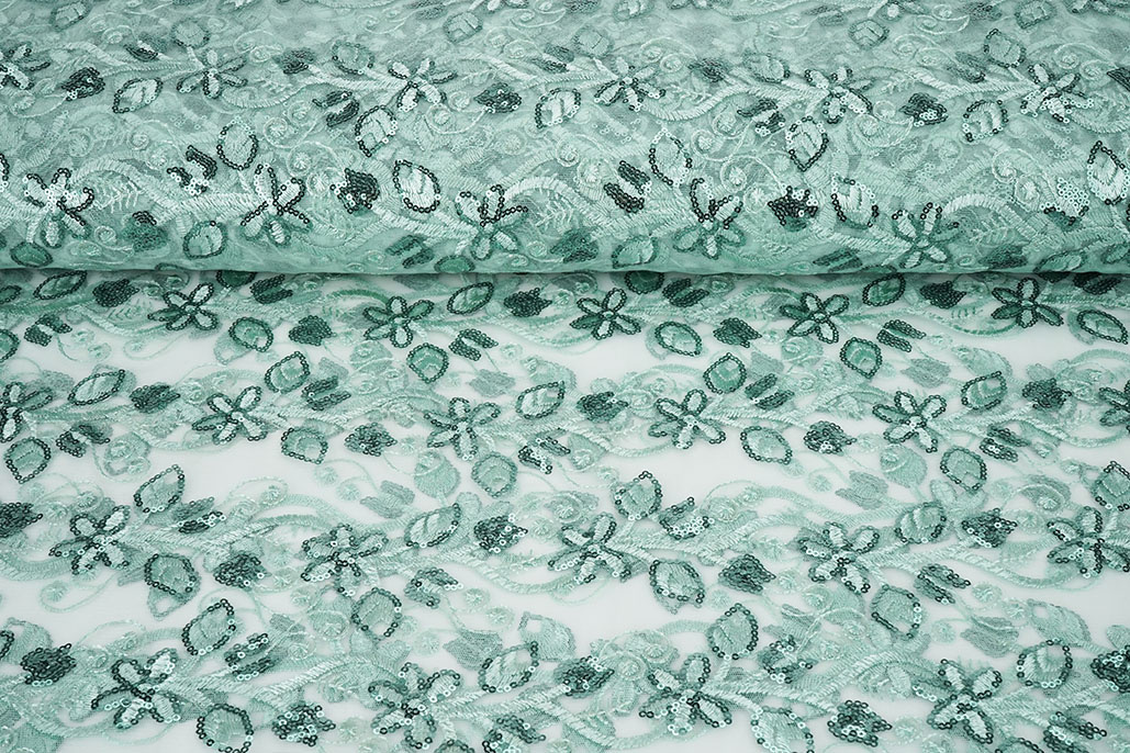 Mesh Geborduurd Pailletten Melissa Licht Oud Groen