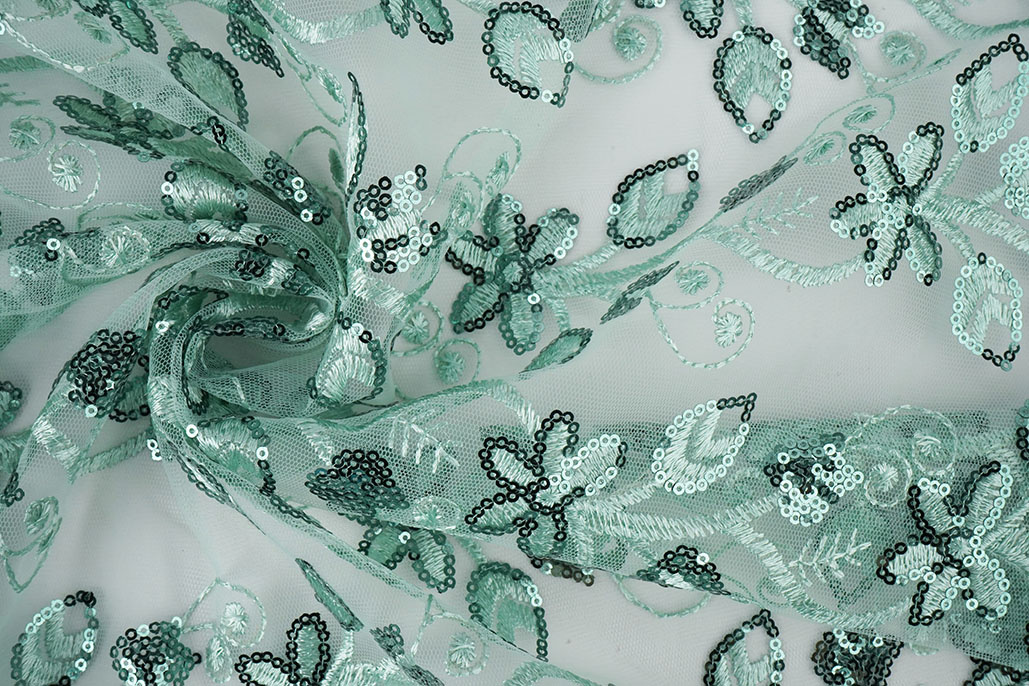 Mesh Geborduurd Pailletten Melissa Licht Oud Groen