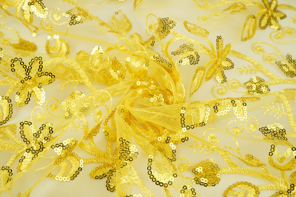 Netz Bestickt Pailletten Melissa Gelb