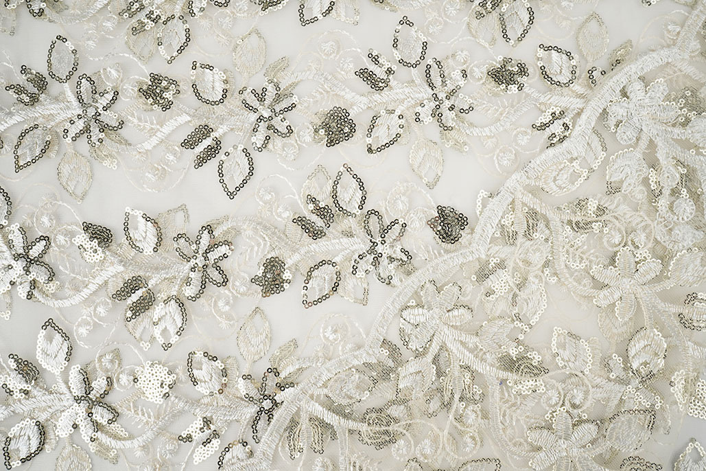 Mesh Geborduurd Pailletten Melissa Off-White