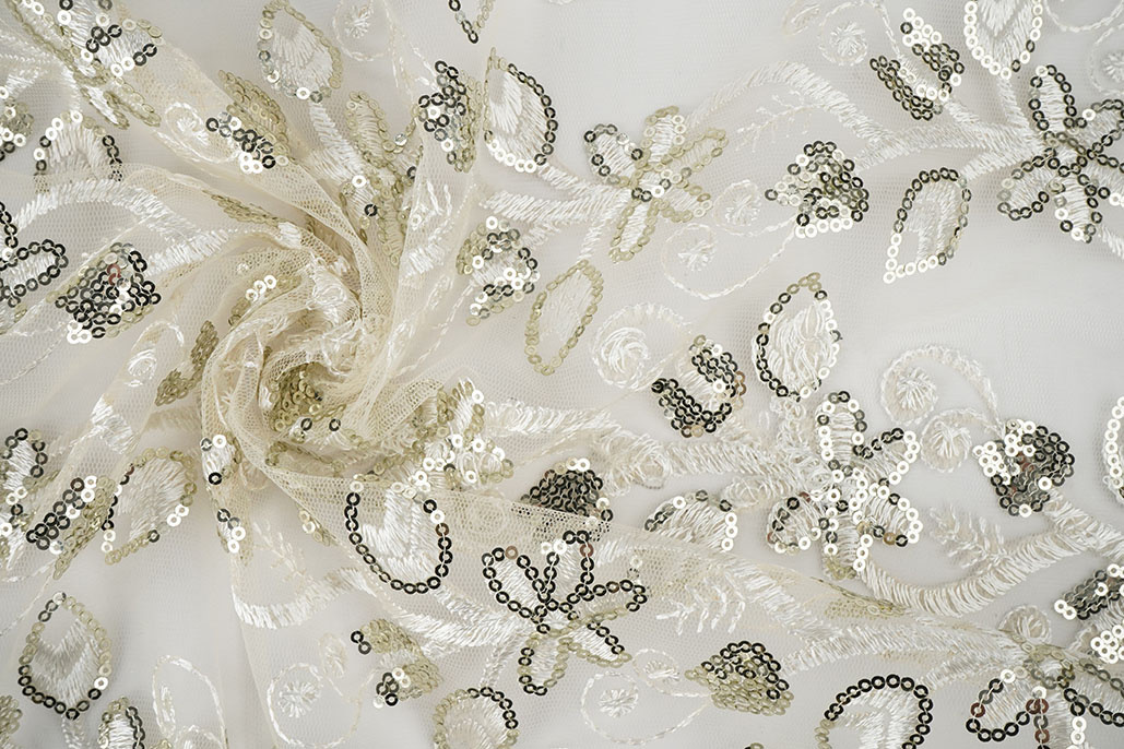 Mesh Embroidered Sequins Melissa Off-White