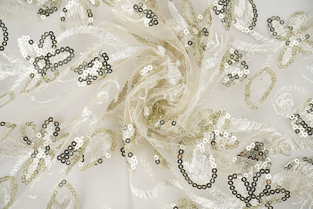 Mesh Geborduurd Pailletten Melissa Off-White