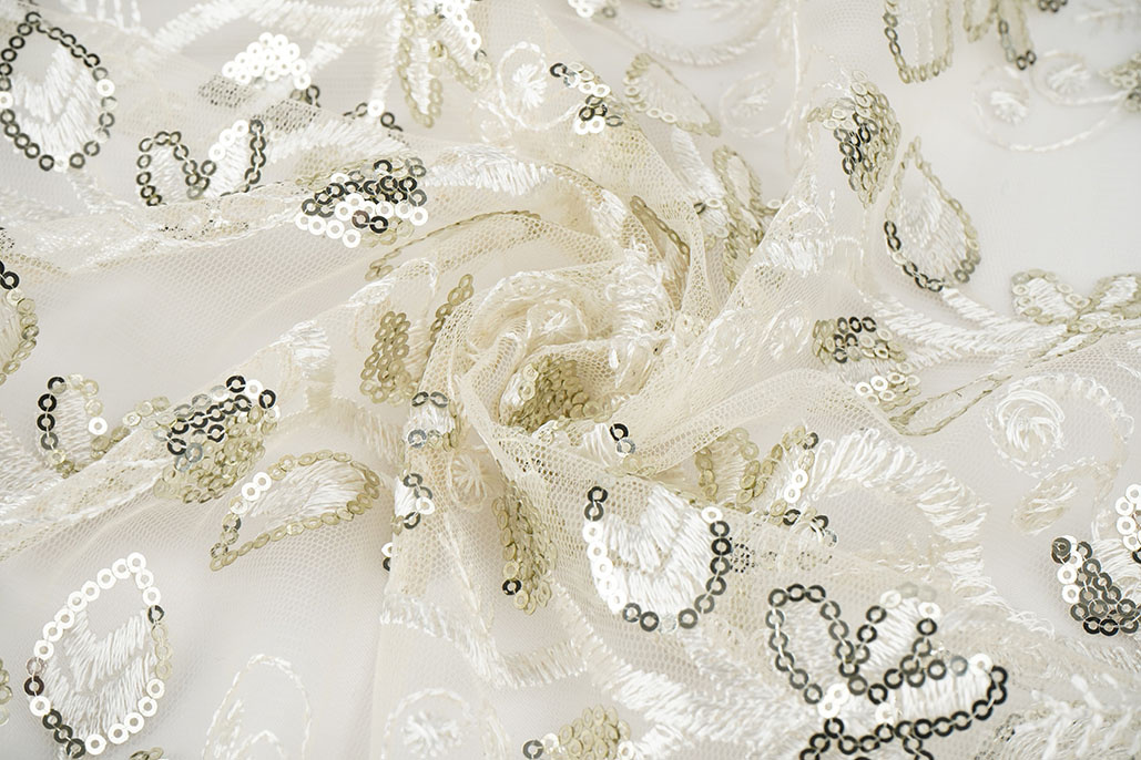 Mesh Embroidered Sequins Melissa Off-White
