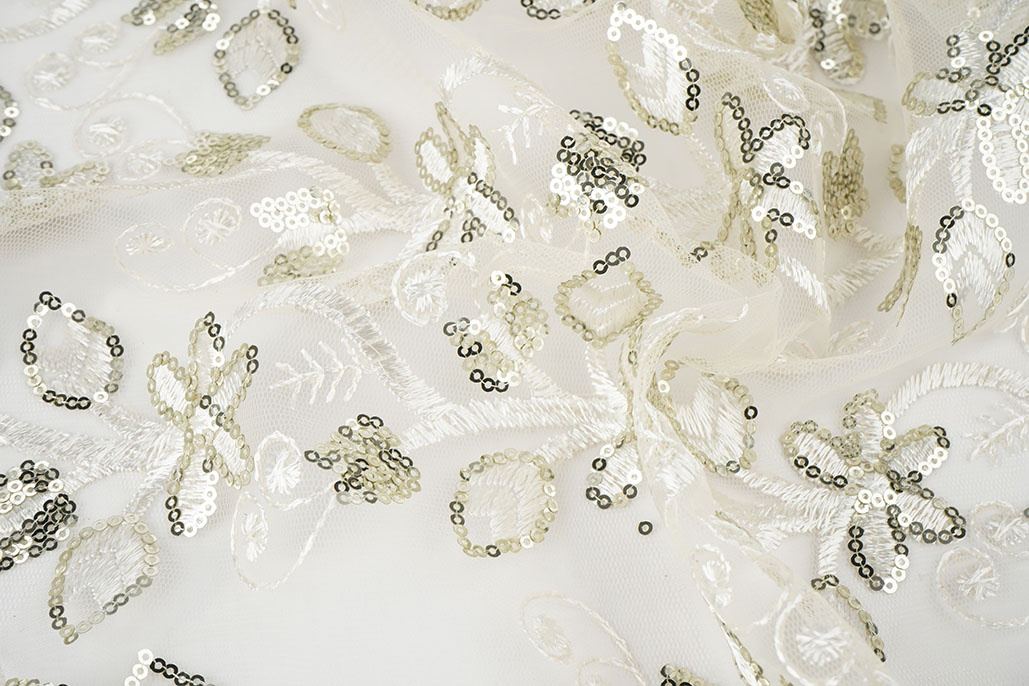 Mesh Embroidered Sequins Melissa Off-White