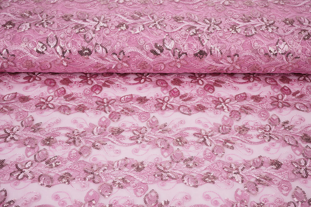 Mesh Geborduurd Pailletten Melissa Donker Oud Roze