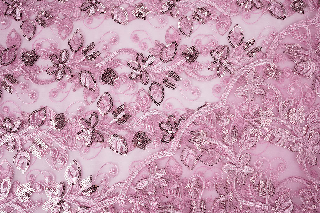Mesh Geborduurd Pailletten Melissa Donker Oud Roze