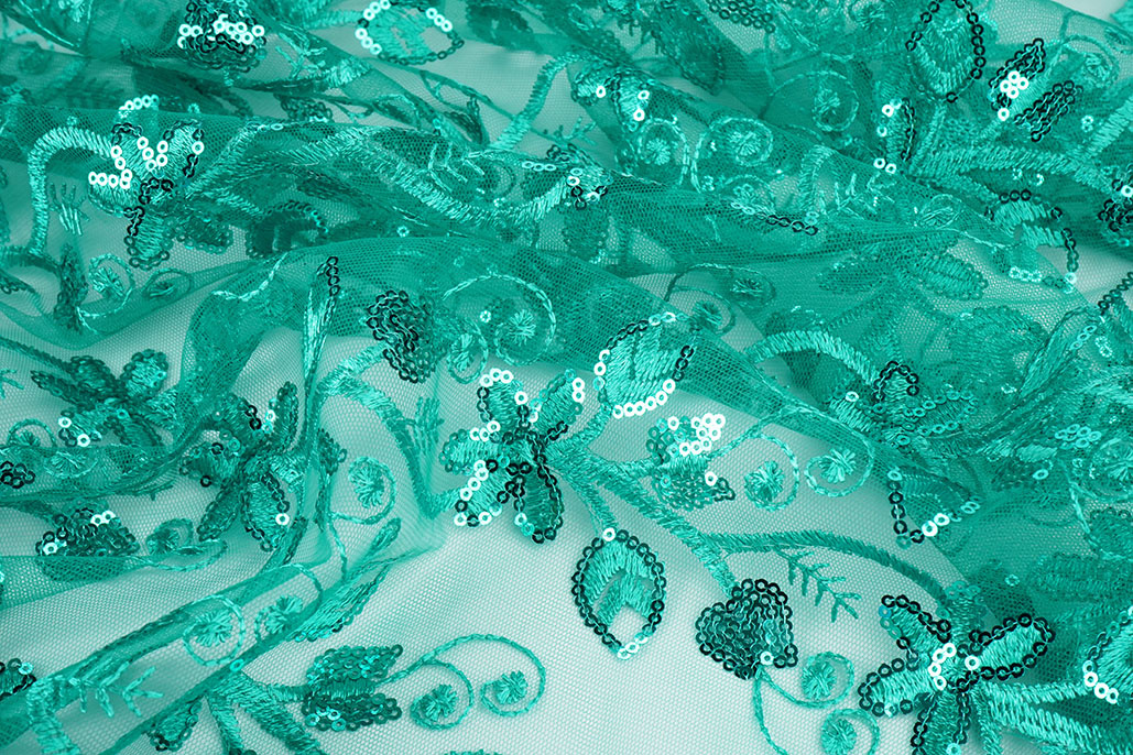 Mesh Geborduurd Pailletten Melissa Licht Zeegroen