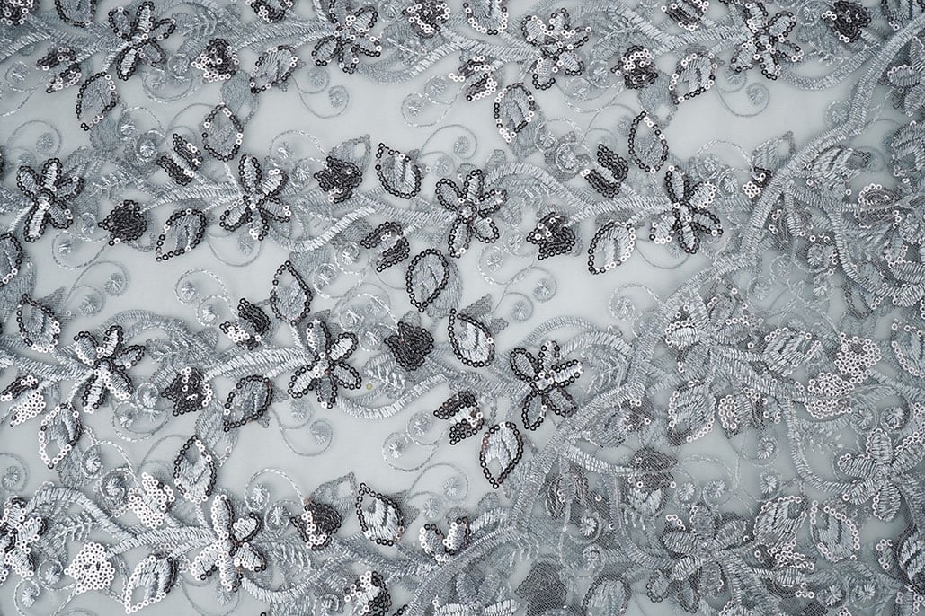 Mesh Geborduurd Pailletten Melissa Grijs