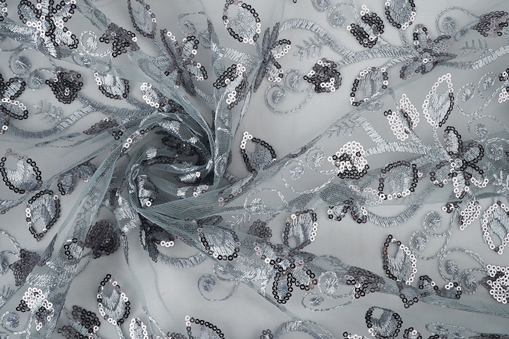 Netz Bestickt Pailletten Melissa Grau