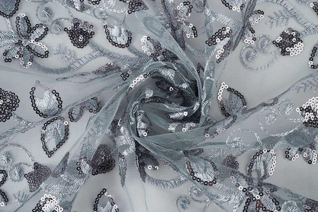 Mesh Geborduurd Pailletten Melissa Grijs