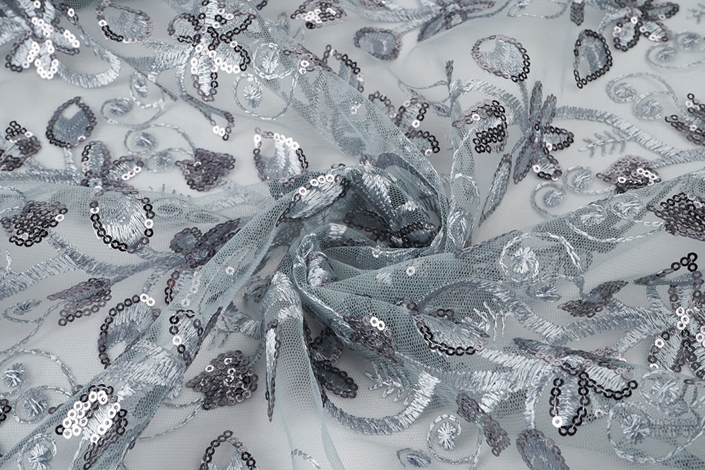 Mesh Geborduurd Pailletten Melissa Grijs