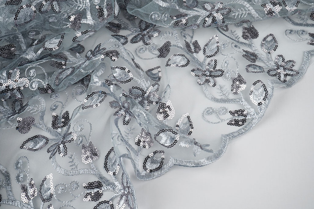 Netz Bestickt Pailletten Melissa Grau