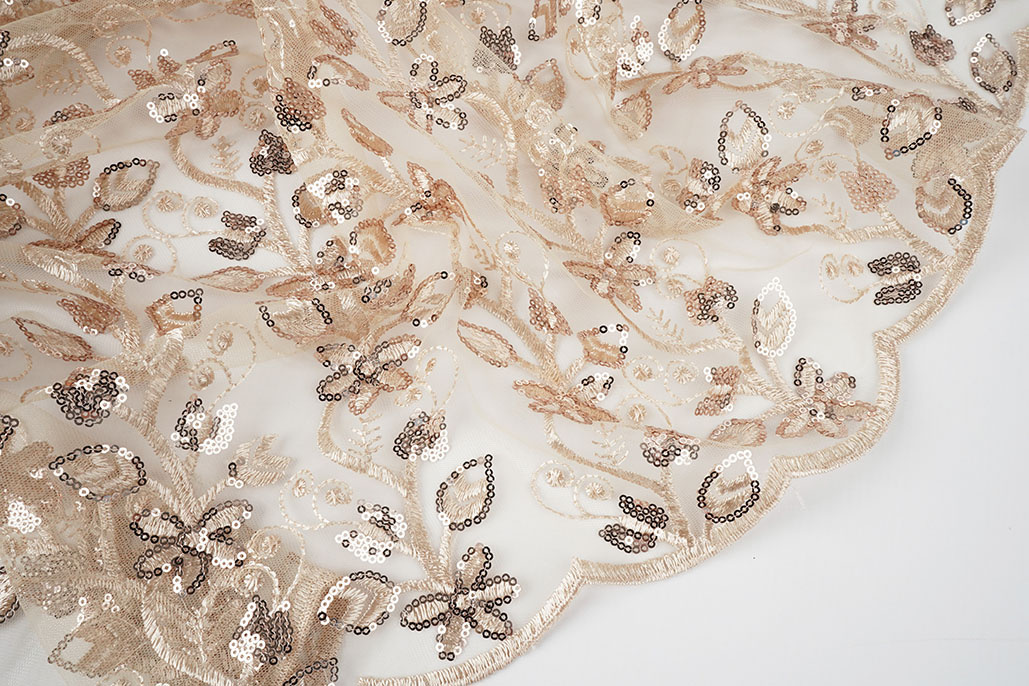 Mesh Embroidered Sequins Melissa Beige