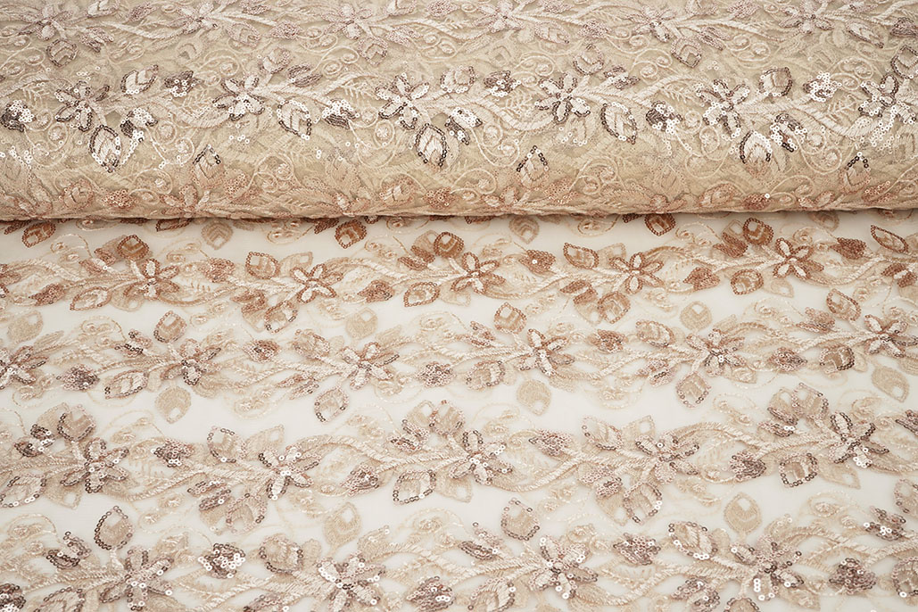 Mesh Geborduurd Pailletten Melissa Beige