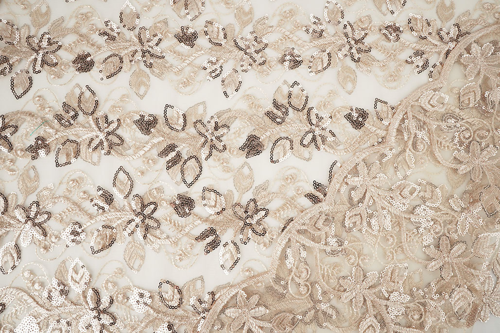 Netz Bestickt Pailletten Melissa Beige