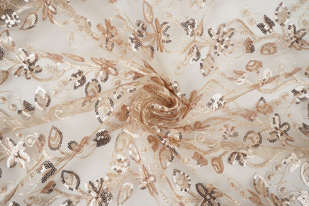 Mesh Embroidered Sequins Melissa Beige