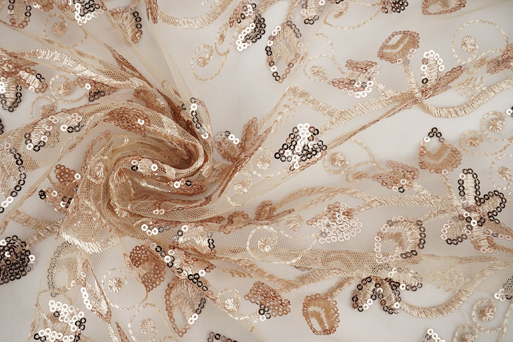 Mesh Embroidered Sequins Melissa Beige