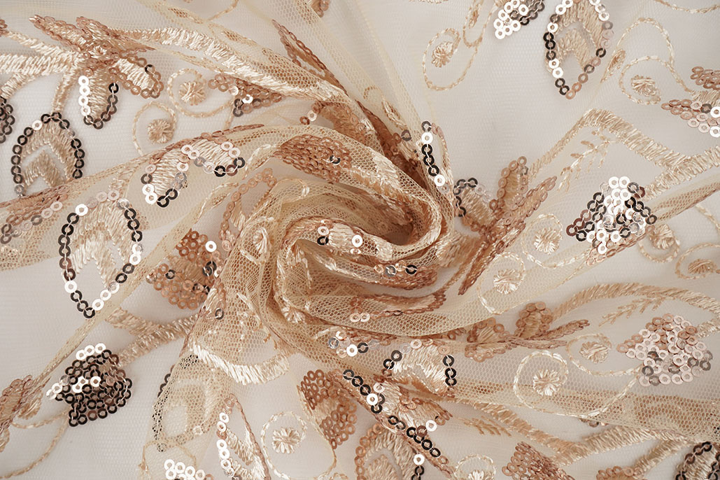 Mesh Embroidered Sequins Melissa Beige