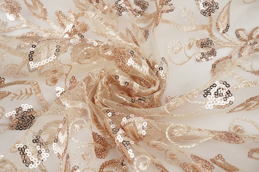 Mesh Embroidered Sequins Melissa Beige