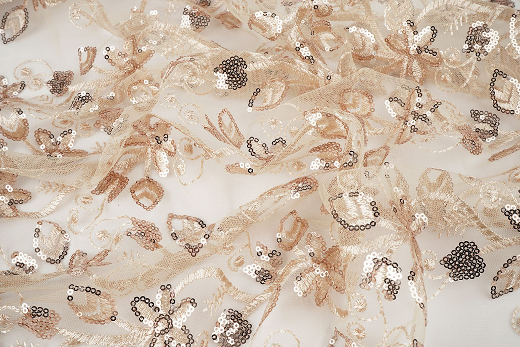Mesh Embroidered Sequins Melissa Beige