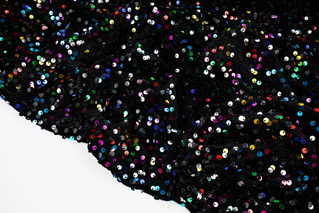 Sequins on Velvet Black - Multi
