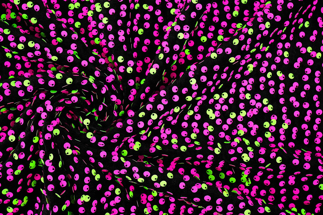 Pailletten op Velours Zwart - Fluor