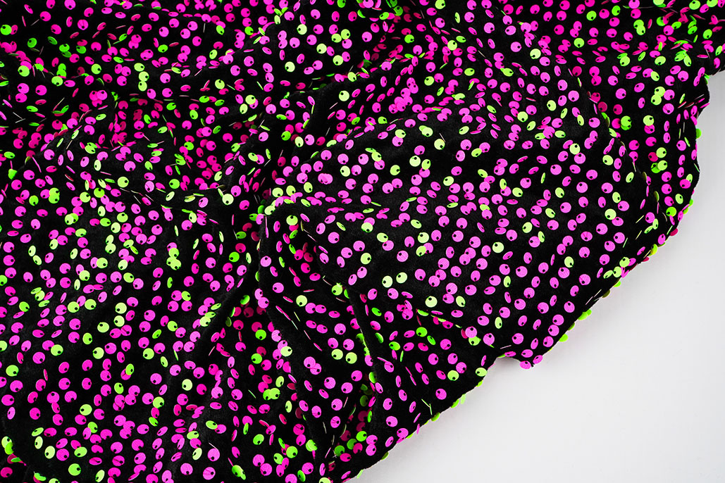 Pailletten op Velours Zwart - Fluor